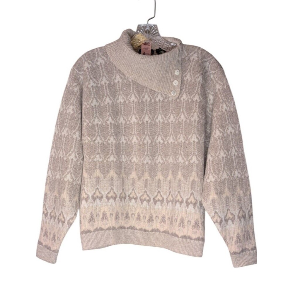 Vintage Jeanne Pierre Fair Isle-inspired sweater asymmetric cowl neckline Large